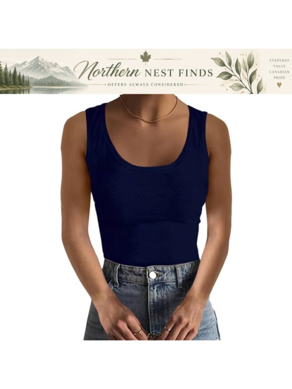 Rib-Knit Sleeveless Tank Top Slim Fit Basic Layering Top